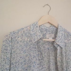 Vintage blue floral sheer button up